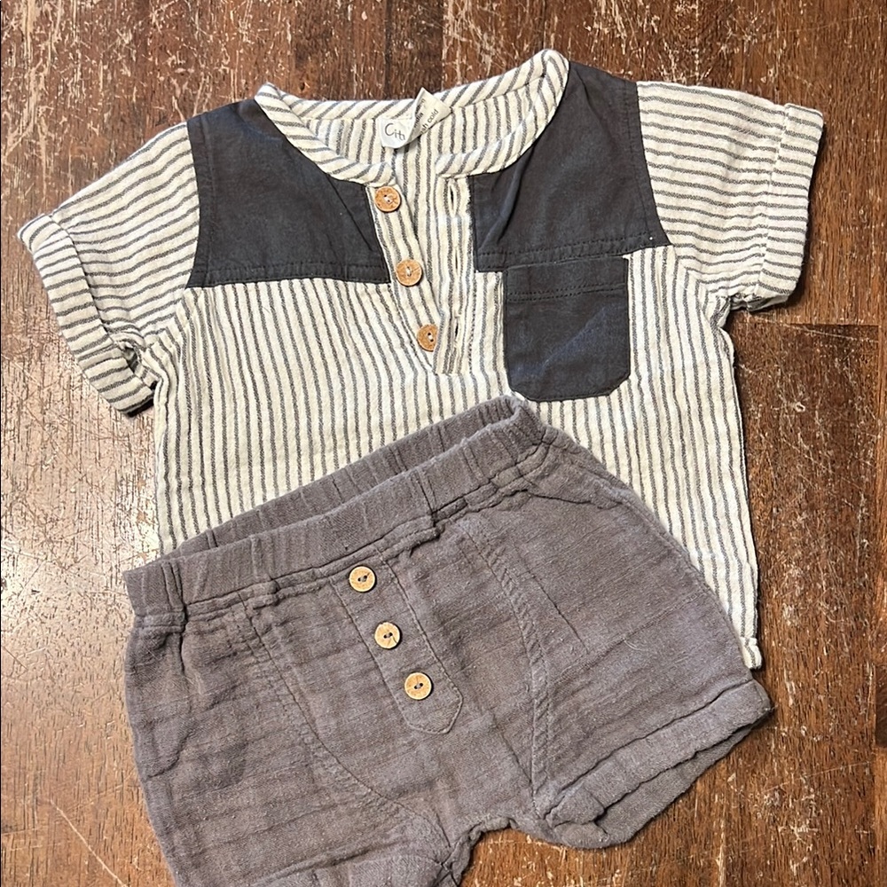 City Mouse Striped Baby Set - Gray and Cream